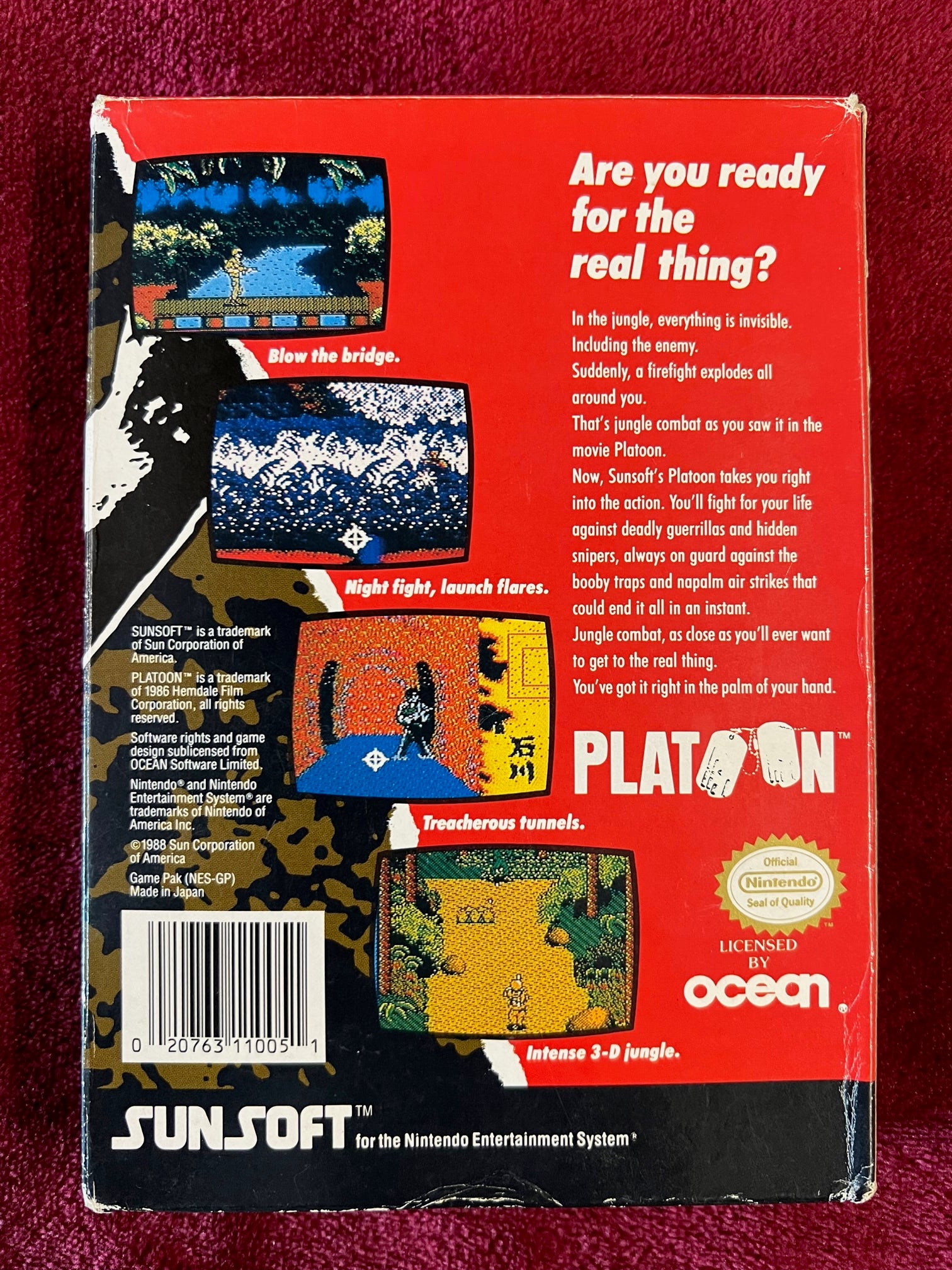 Platoon Nintendo NES Sunsoft 1988 Nes-Pu-Usa Made in Japan