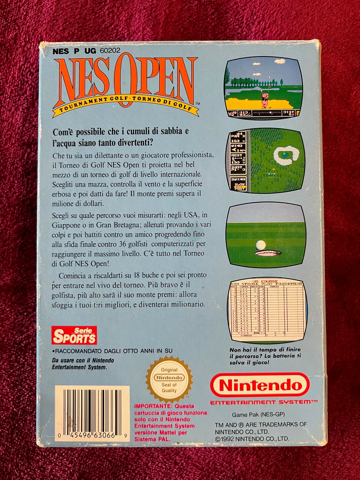 Nes Open Tournament Golf Nintendo Nes Mattel Nes-Ug-Ita made in Japan 1992