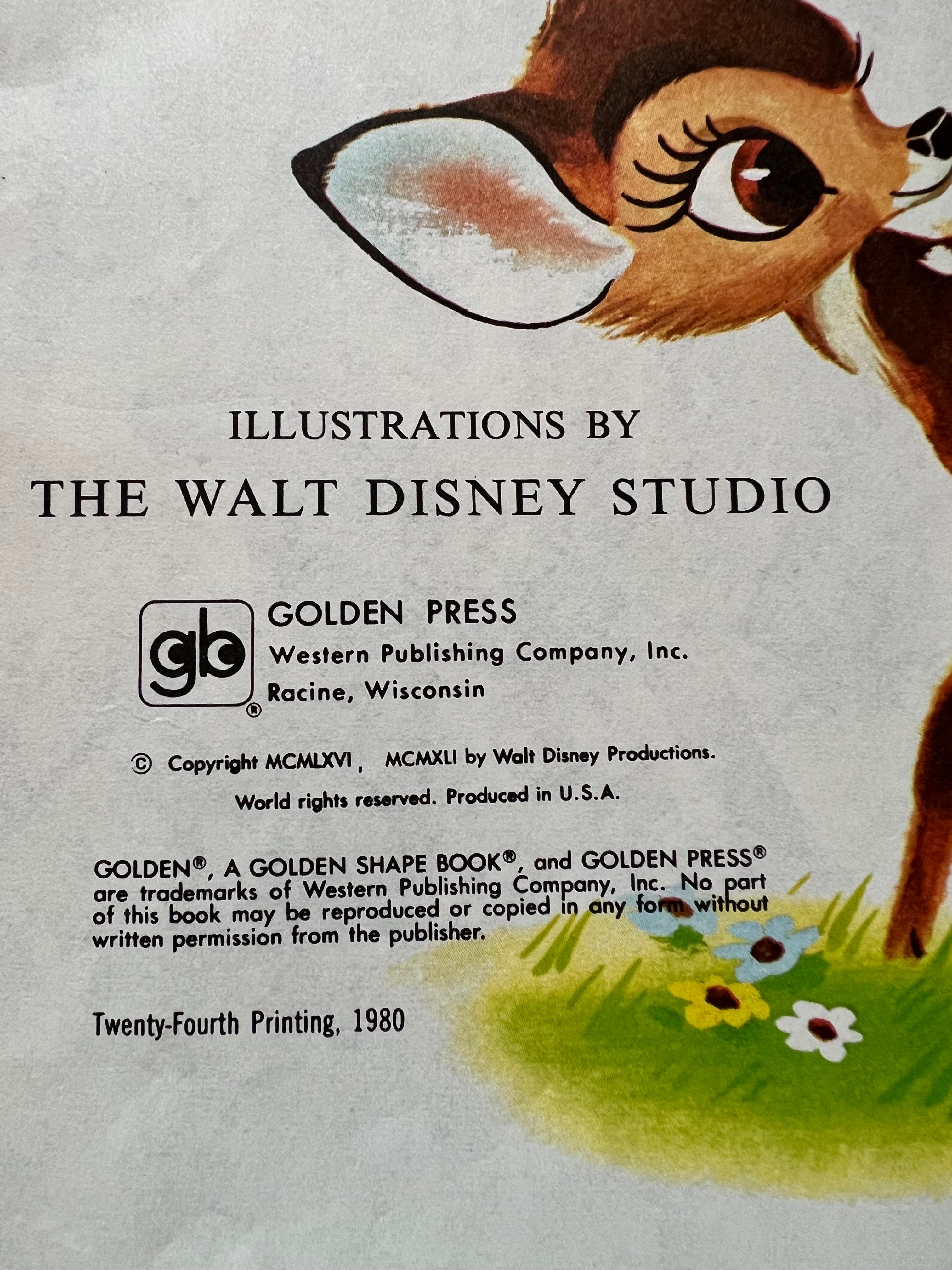 Walt Disney Bambi Book Golden Press 1980