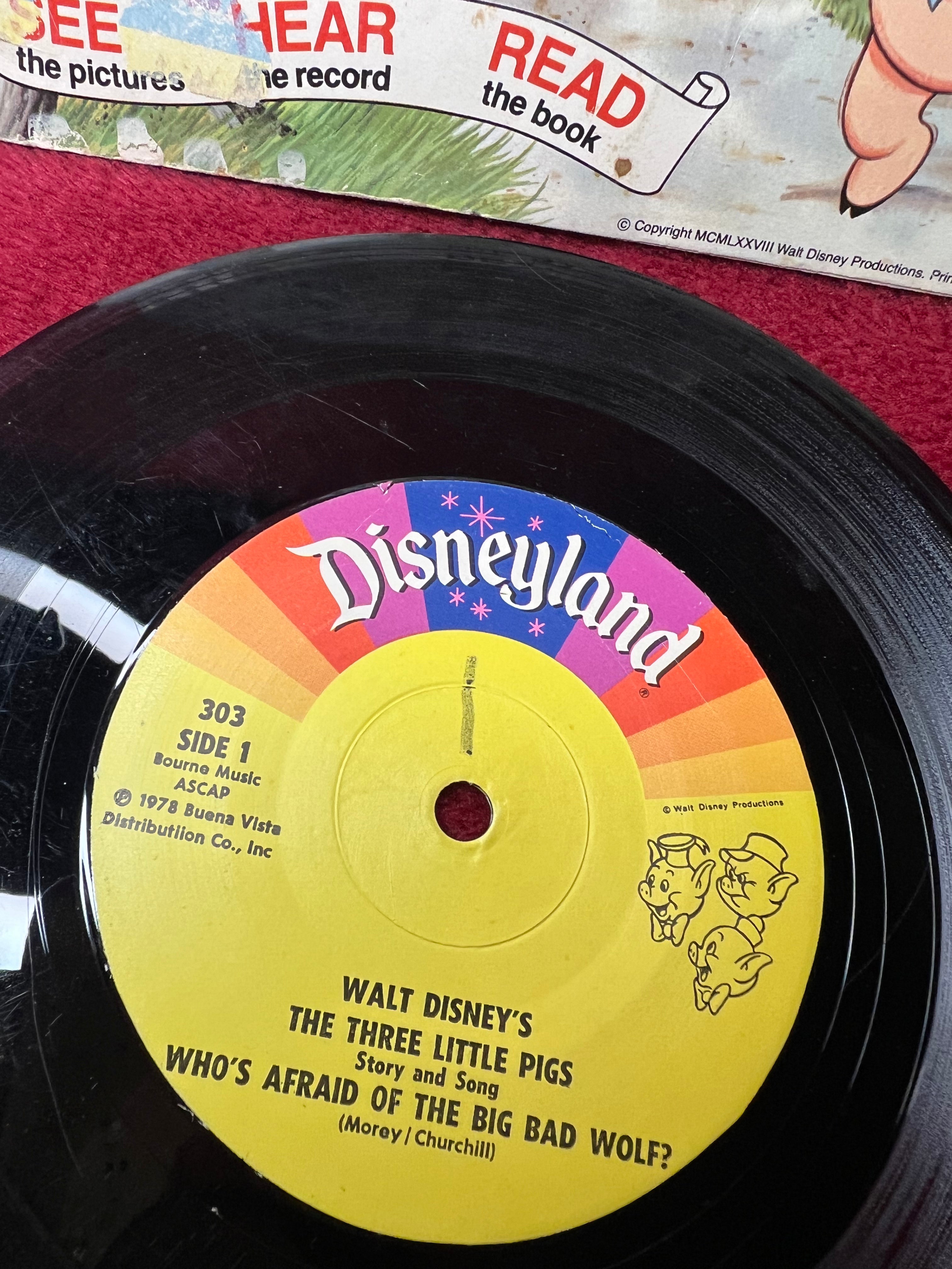 Disney Three Little Pigs book and record Read Along 1978