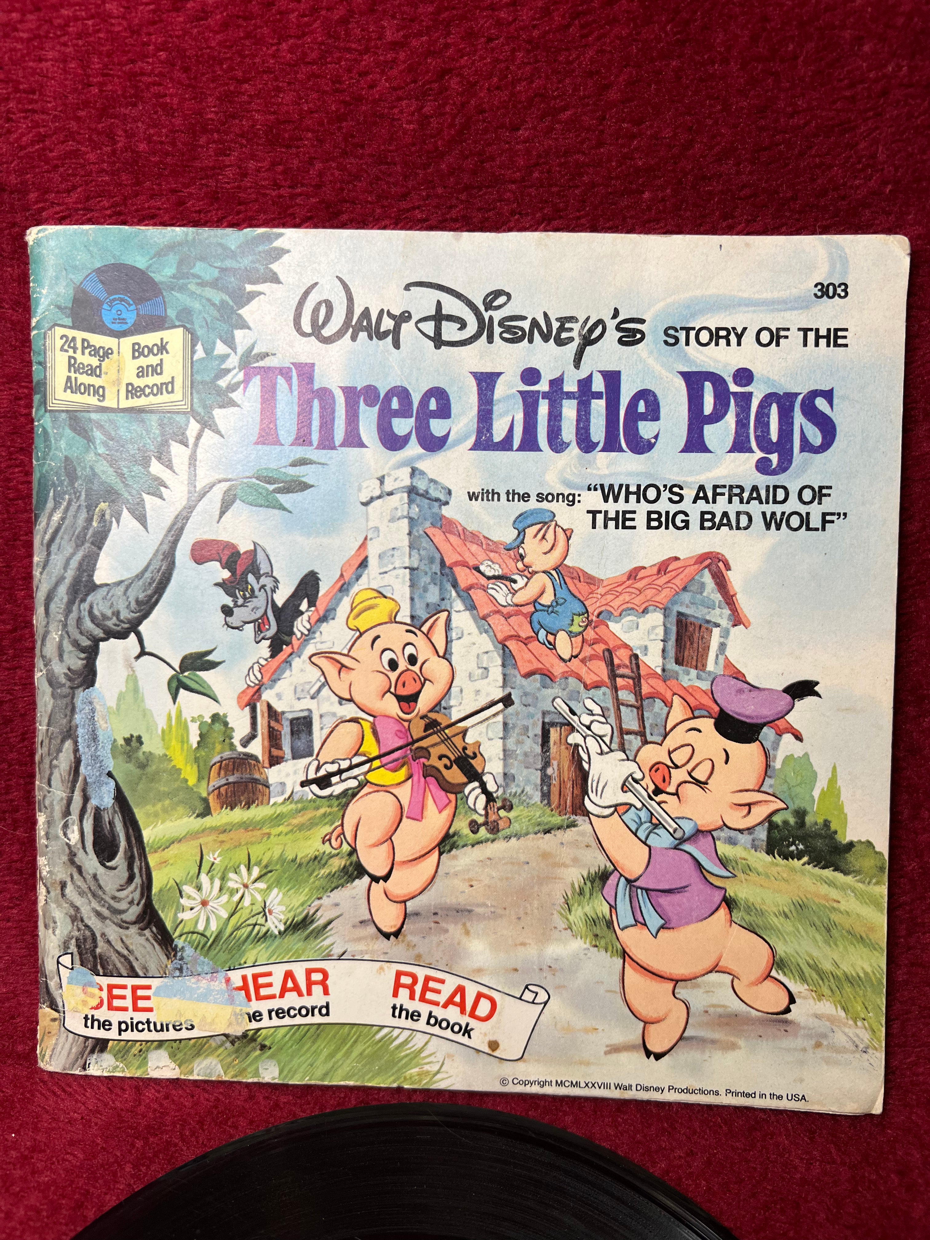 Disney Three Little Pigs book and record Read Along 1978