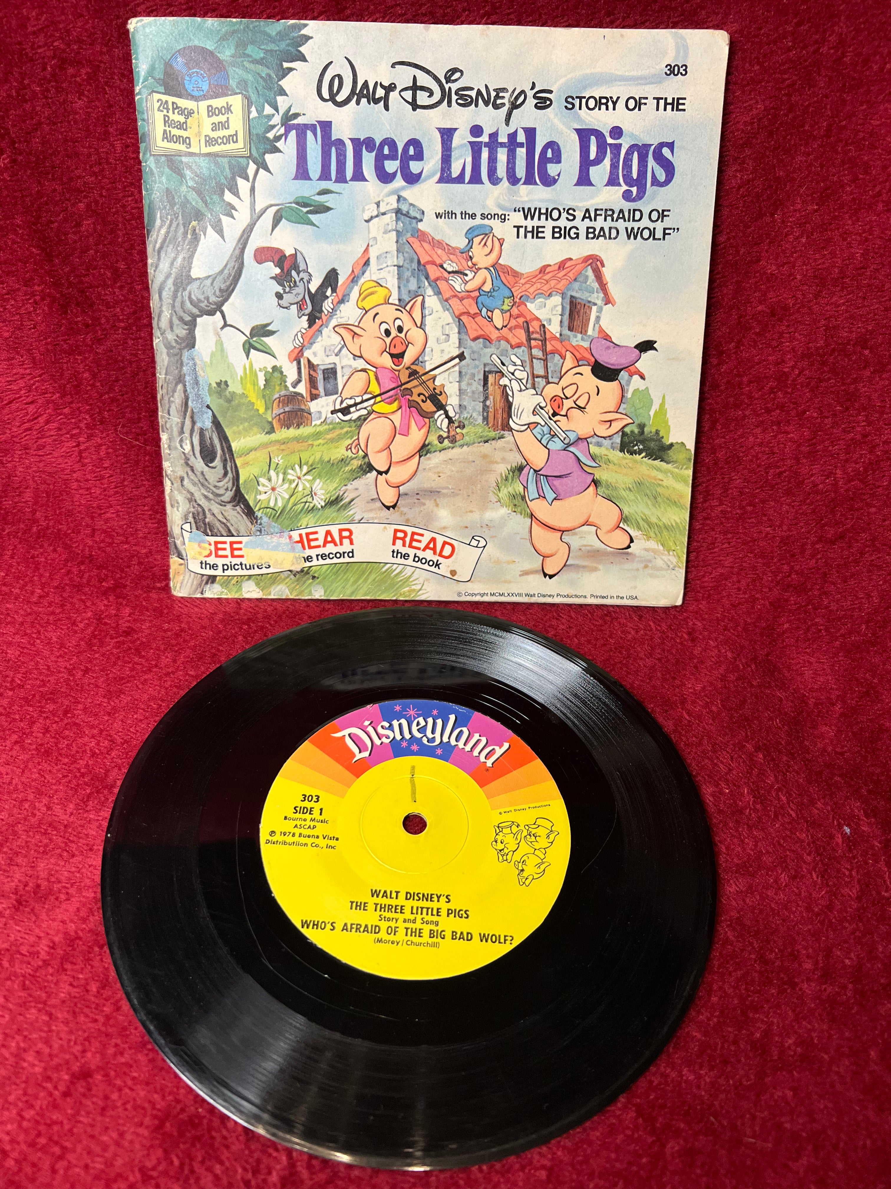 Disney Three Little Pigs book and record Read Along 1978